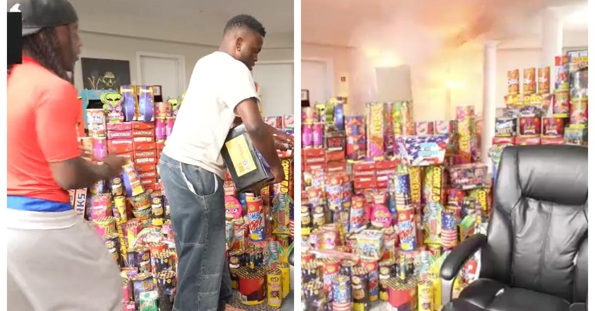 Kai Cenat and AMP Davis blowing up room with fireworks on stream for Fourth of July