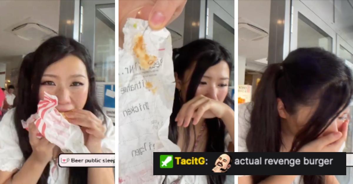 Hazu (hazunats on Twitch) found a receipt in her burger at KFC.