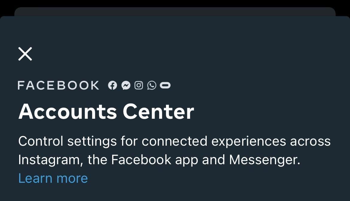 Facebook and Instagram accounts center
