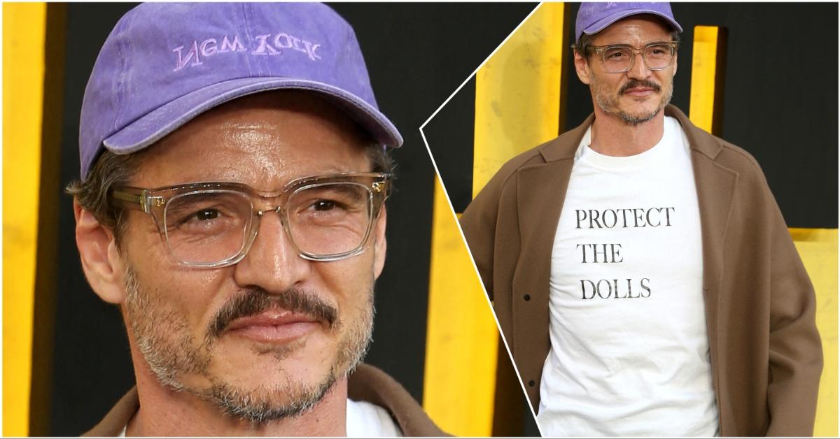 Pedro Pascal wearing a protect the dolls tshirt